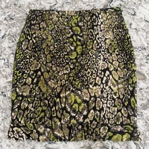 Elie Tahari‎ Skirt Animal Snake Print Metallic Gold Green Black Pencil Ruffle 12